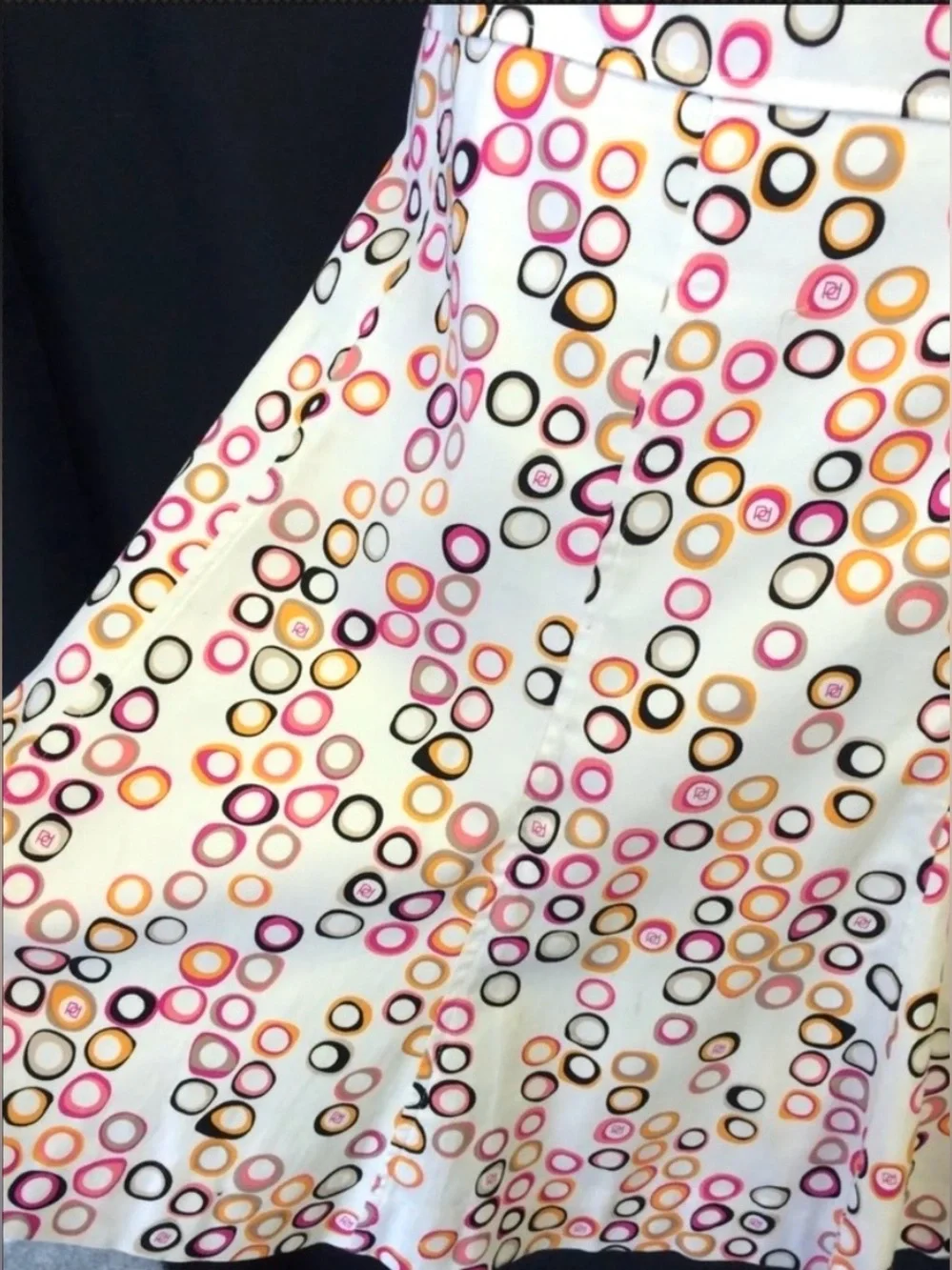 BARAMI Flare Circle Belted Lined Geometric Skirt White Pink